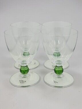 Towle Elena Verde Water Goblets Full Crystal Green Ribbed Ball Set Of 4 Austria